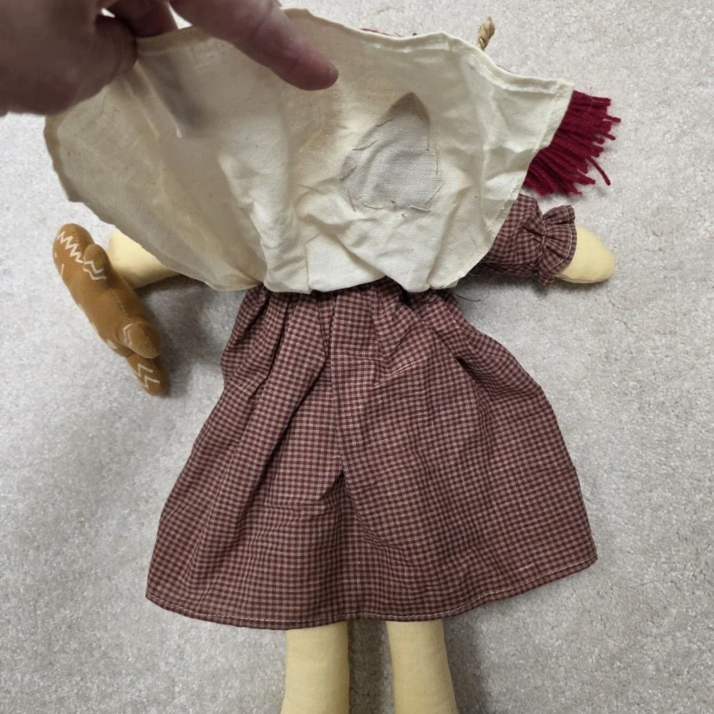 Vtg Handmade Raggedy Ann Doll Gingerbread Man 18 in Hanging‎ Shelf Sitter Rustic